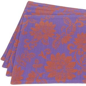 NEW Mahogany Lotus Jacquard Placemats Indigo/Orange